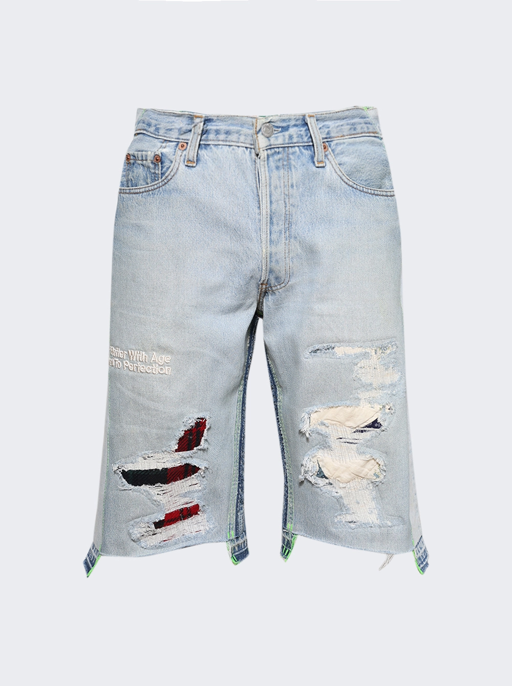 Better with age Monroe triple-wide denim repair shorts indigo Better with age Monroe triple-wide denim repair shorts indigo